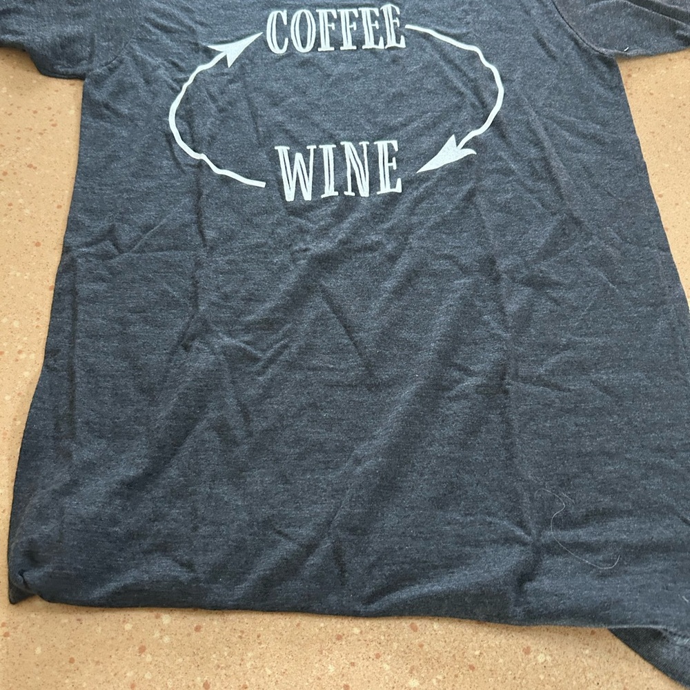 Coffee/Wine New Woman's Fitted Gray T-Shirt, 26L x 17W, very little stretch, new